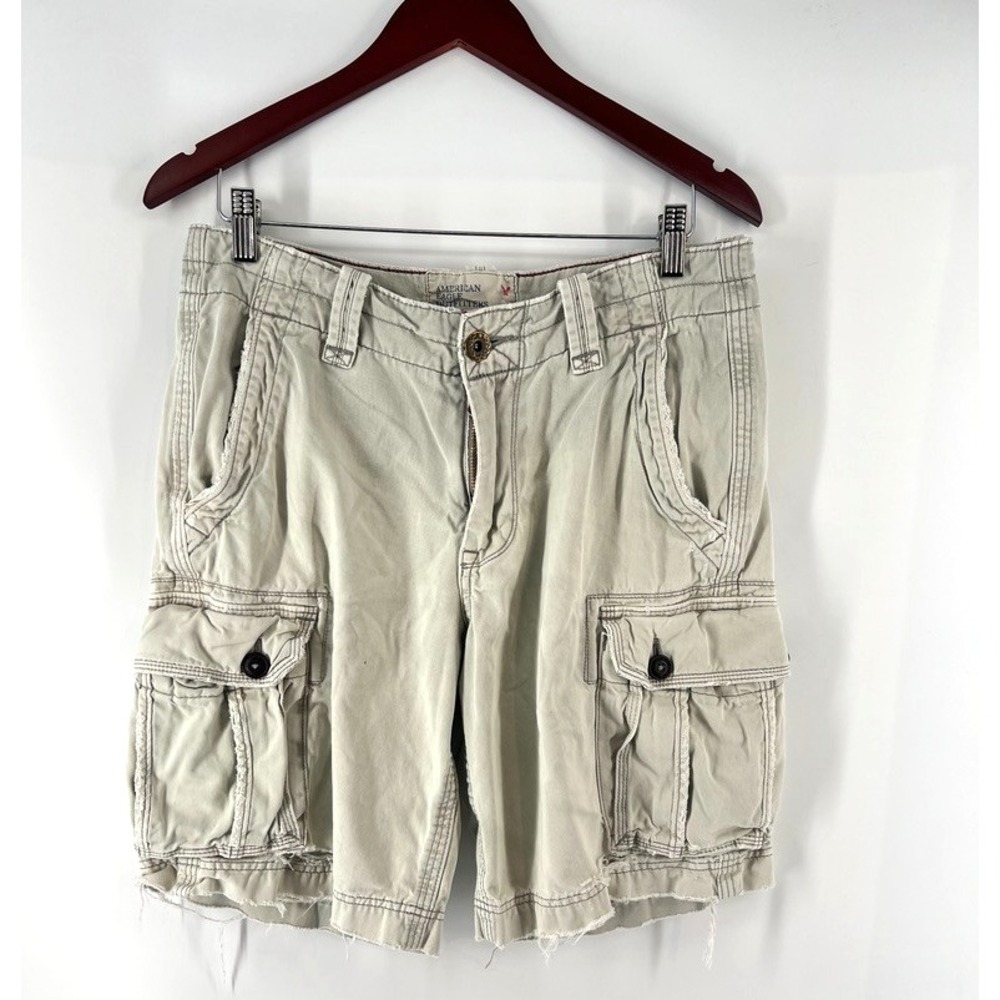 American Eagle Cargo Shorts Men 30 FITS 32 Khaki Y2K Grunge Utility Distressed